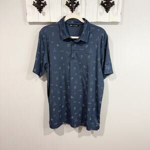 TravisMathew Dress To Impress Golf Polo Troon North Logo L Blue Shirt EUC